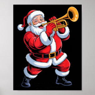 Póster Papá Noel divertido tocando la trompeta de vacacio