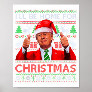 Póster Papá Noel Divertido Trump Estaré En Casa Para Navi