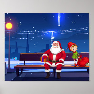 Póster Papá Noel en el banco de Park