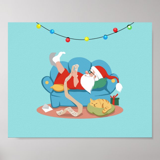 Póster Papá Noel en el sofá en pijama (Frente)