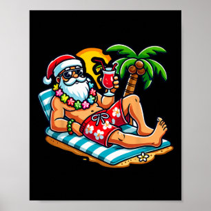 Póster Papá Noel en traje de baño Navidad en julio Playa