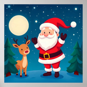 Póster Papá Noel en una escena invernal mágica