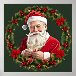 Póster Papá Noel en una guirnalda festiva