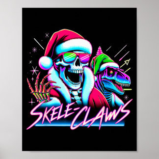 Póster Papá Noel esqueleto montando dinosaurio T Rex Navi