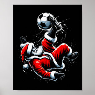 Póster Papá Noel Futbolista Patada en Bicicleta Navidad B