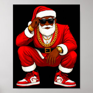 Póster Papá Noel Hip Hop Hombres Afroamericanos Equipo de