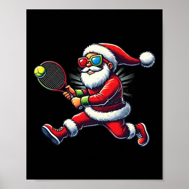 Póster Papá Noel jugando al tenis (Frente)