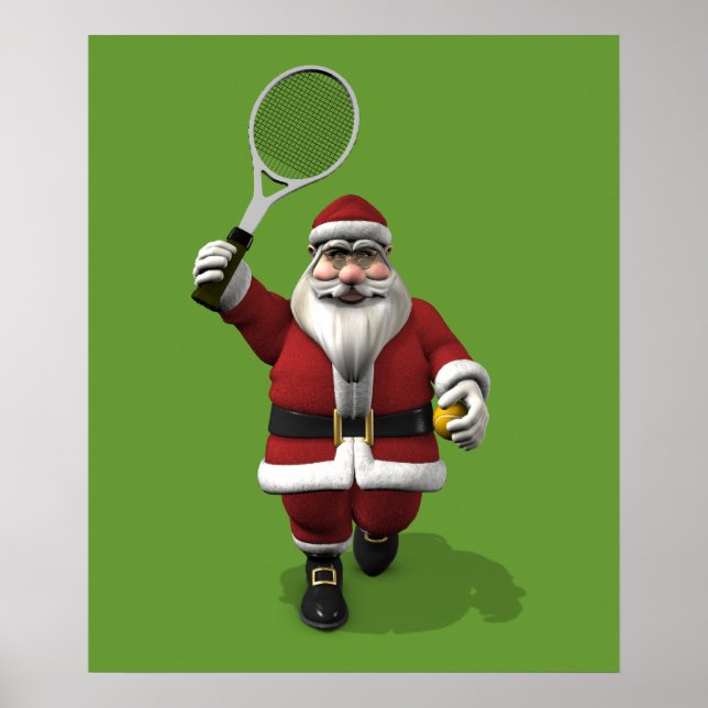 Póster Papá Noel jugando al tenis (Frente)