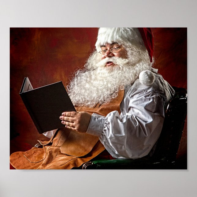 Póster Papá Noel lee el libro (Frente)