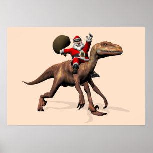 Póster Papá Noel montado en Deinonychus