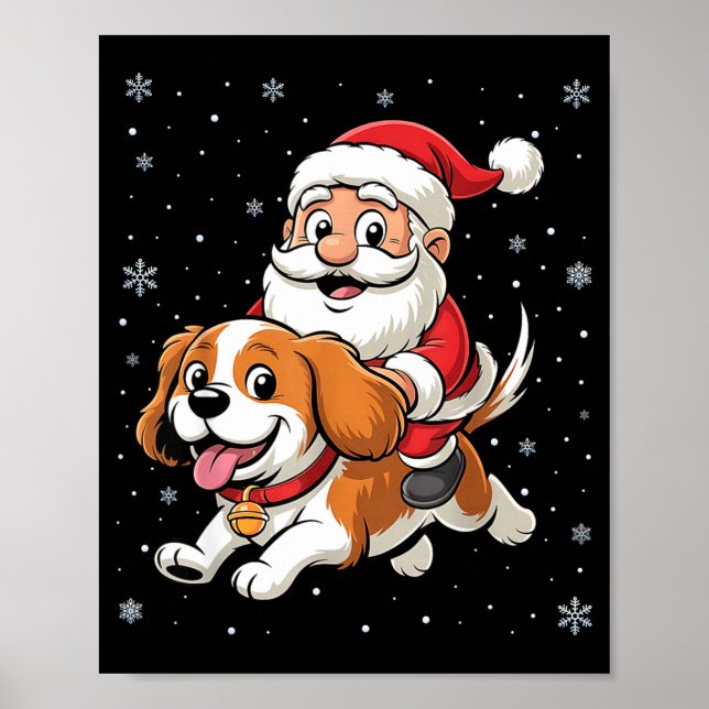 Póster Papá Noel montando Cavalier King Charles Spaniel D (Frente)