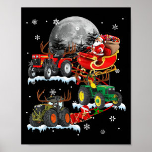 Póster Papá Noel montando trineo de tractor Navidad Tract