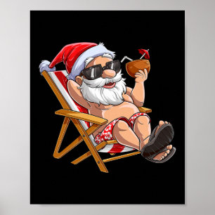 Póster Papá Noel Navidad En Julio Niños Tropical Hawái