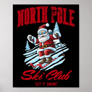 Póster Papá Noel Navidad Nieve Esquí En El Polo Norte