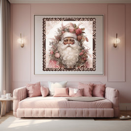 Póster Papá Noel negro floral en fiesta rosa nostálgica