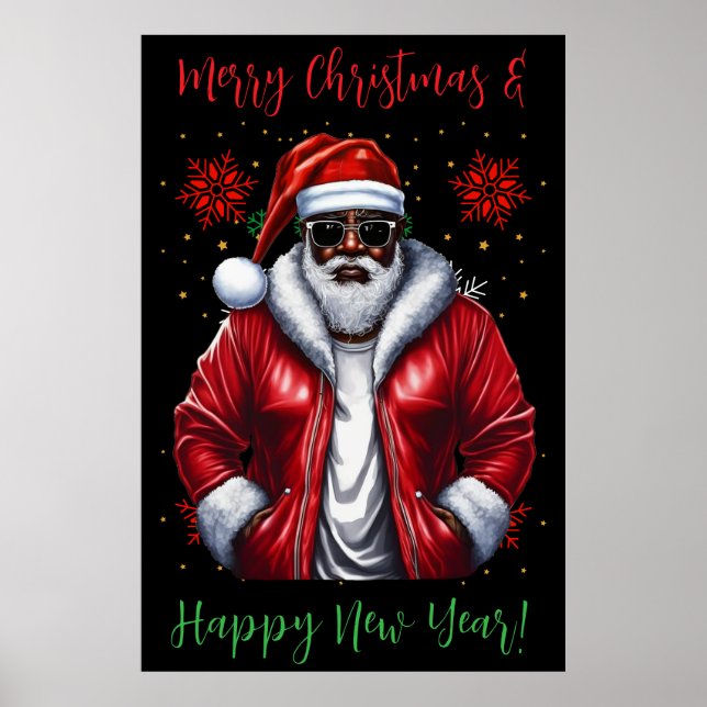 Póster Papá Noel negro, gran energía de nick, travieso, S (Frente)