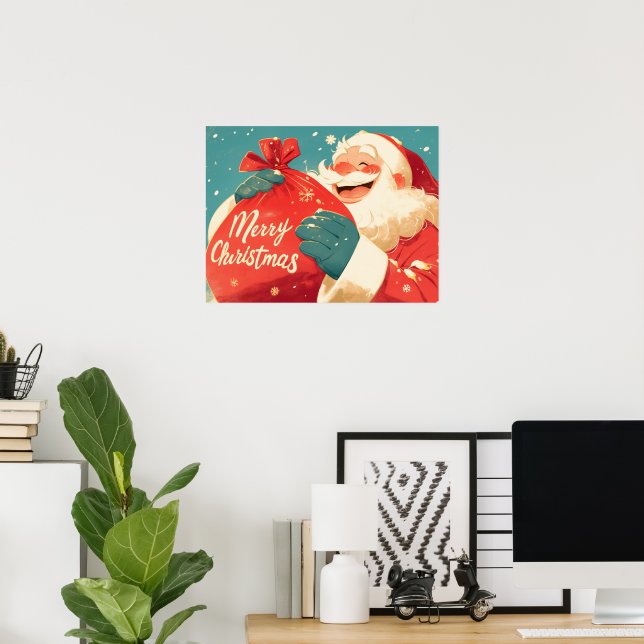 Póster Papá Noel preparando regalos de Navidad (Oficina en casa)