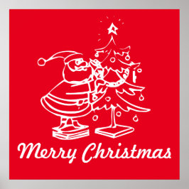 Póster Papá Noel Rojo con árbol de Navidad