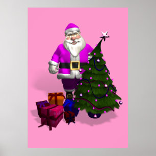 Póster Papá Noel Rosado