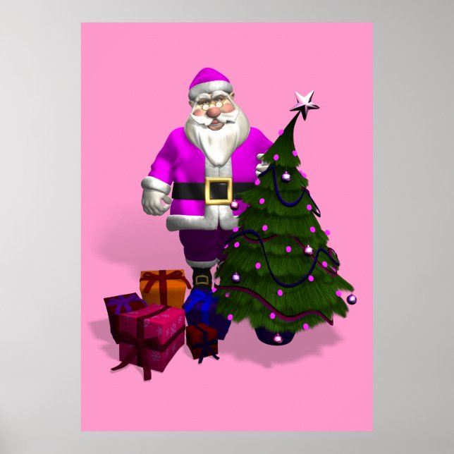 Póster Papá Noel Rosado (Frente)