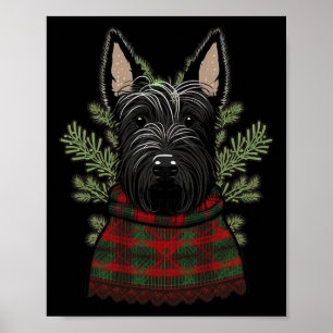 Póster Papá Noel Scottie de Navidad sobre Terrier Escocés