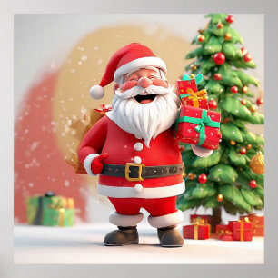 Póster Papá Noel sosteniendo regalo