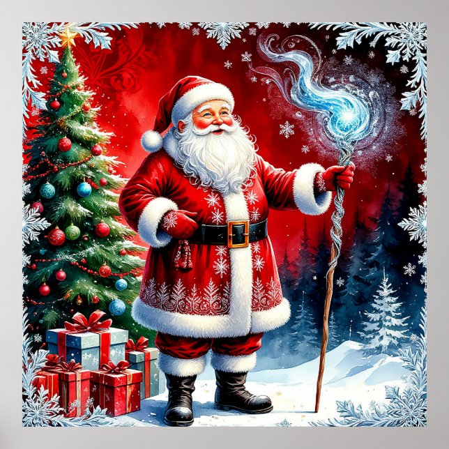 Póster Papá Noel sosteniendo un bastón mágico (Frente)