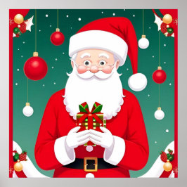 Póster Papá Noel sosteniendo un regalo