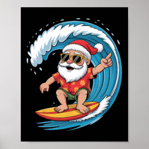 Póster Papá Noel surfista Navidad en julio Playa Verano