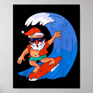 Póster Papá Noel surfista regalo de Navidad X-mas