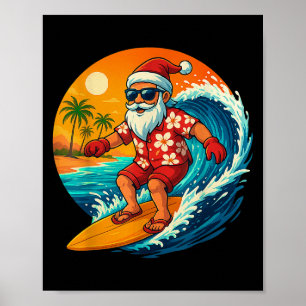 Póster Papá Noel surfista Trocal Navidad Vacaciones Hawai