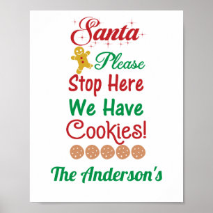 Póster Papá Noel Tenemos Galletas Rojo Verde