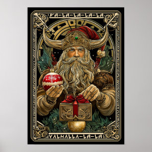 Póster Papá Noel vikingo divertido de la Navidad de Valha