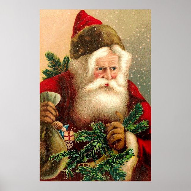 Póster Papá Noel vintage con juguetes 2 (Frente)