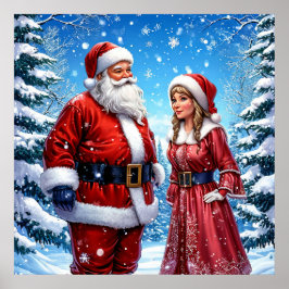 Póster Papá Noel y la Sra. Claus festivos