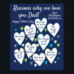 Póster Papá Padres Por Qué Amamos El Regalo<br><div class="desc">Un regalo fabuloso para papá (o cualquier abuelo) de los niños. Dígale razones por las que lo amas. Poster totalmente editable que hace un maravilloso regalo único y personal. Un regalo de cumpleaños,  de día del padre o de Navidad especial que a cualquier hija o hijo le encantaría dar.</div>