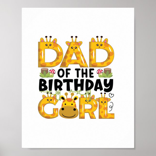 Póster Papá Primer Chica de cumpleaños Giraffe Fiesta tem (Frente)