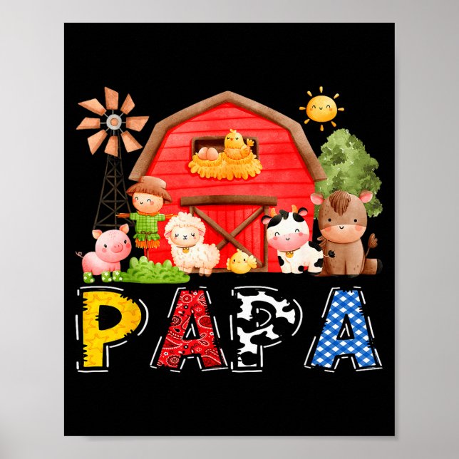 Póster Papa Red Farm Cow Birthday Boy Matching Family Par (Frente)