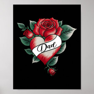 Póster Papá Rosa Día de San Valentín de tatuaje cardíaco