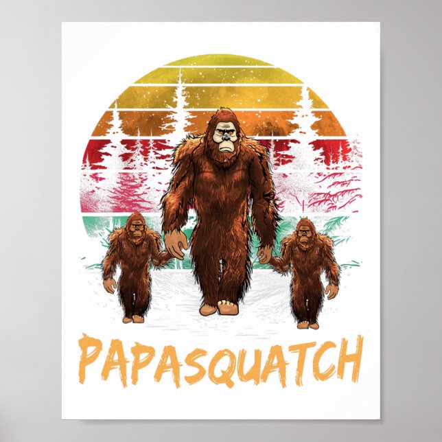 Póster Papa Squatch Retro Bigfoot Dad Sasquatch Yeti Fath (Frente)