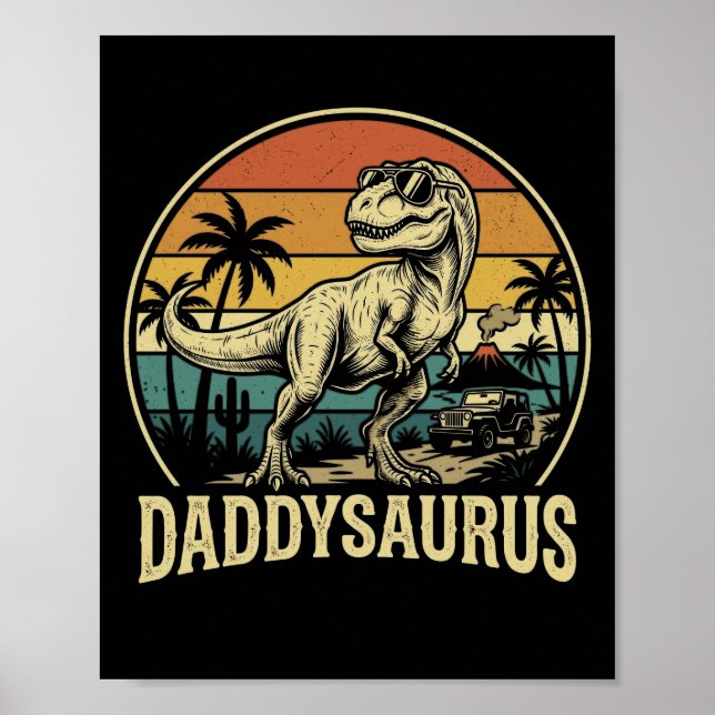 Póster Papa Trex Dinosaurio Daddysaurus Retro Día del Pad (Frente)