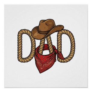 Póster Papá vaquero cuerda sombrero bandana grabado vinta