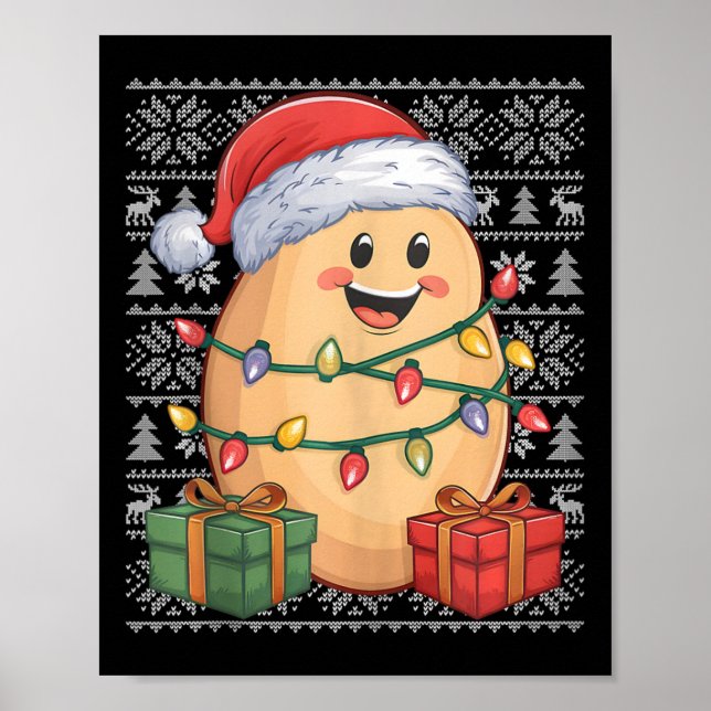 Póster Papa Xmas Sweater Style Ugly Santa Hat Potato Ch (Frente)