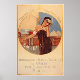 Póster PAPASTATA MUNICH Cigarros Tabaco antiguo alemán