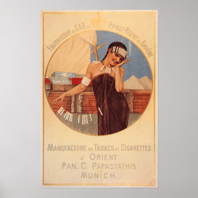 Póster PAPASTATA MUNICH Cigarros Tabaco antiguo alemán (Frente)