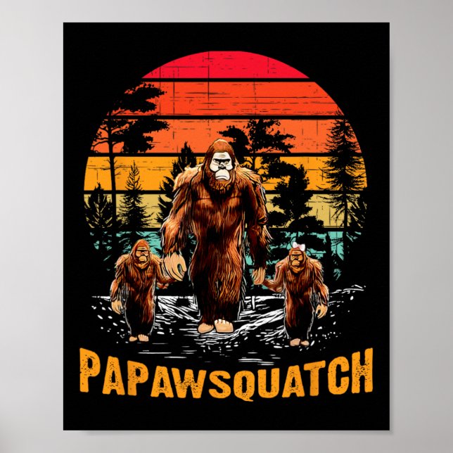 Póster Papaw Squatch Funny Bigfoot Dad Sasquatch Yeti Ret (Frente)