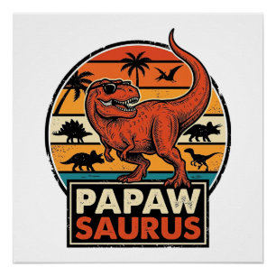 Póster Papawsaurus Diseño Vectorial Retro Dinosaurio Atar