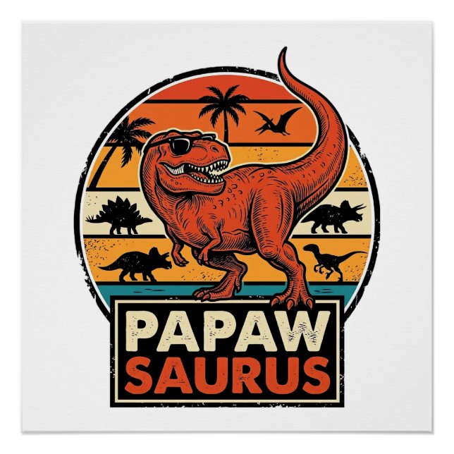Póster Papawsaurus Diseño Vectorial Retro Dinosaurio Atar (Anverso)