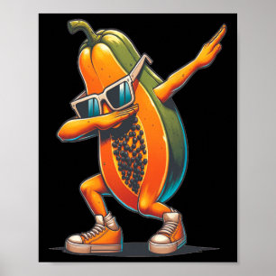 Póster Papaya Dab Bailando Fruta Papaya Dabbing Con Sol