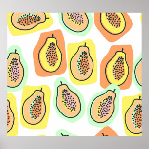 Póster Papaya dibujada a mano: Patrón de cosecha creativa